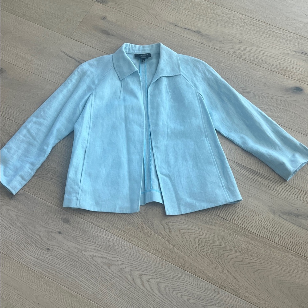 Talbots Blazer Pure Irish Linen Open Blazer Jacket Baby Blue Petite Medium